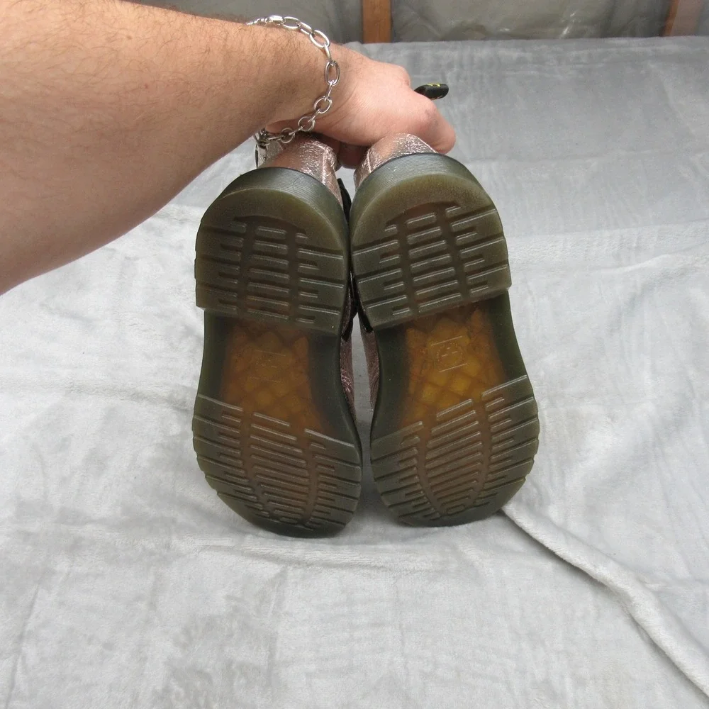 Dr Martens Girls 5 Combat Shoes Silver Crinkle Metallic Glitter Leather‎ Chunky